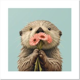 Floral Sea Otter Art Posters and Art